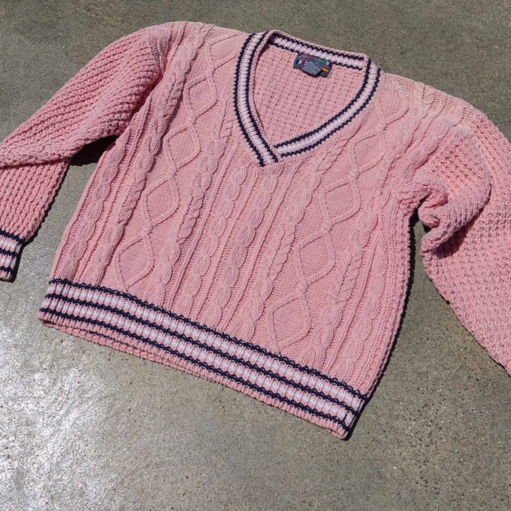 Vintage 80s Pink Cable Knit Sweater